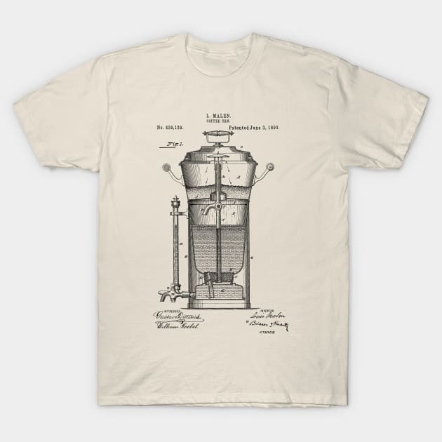 PATENT DRAWING / 1890 - Coffee Urn (black) T-Shirt by Daniel Coulmann
